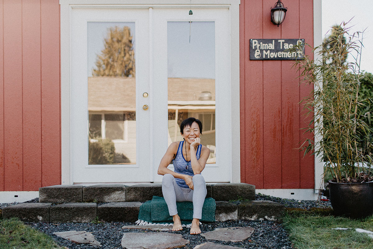 Connie in front of her studio